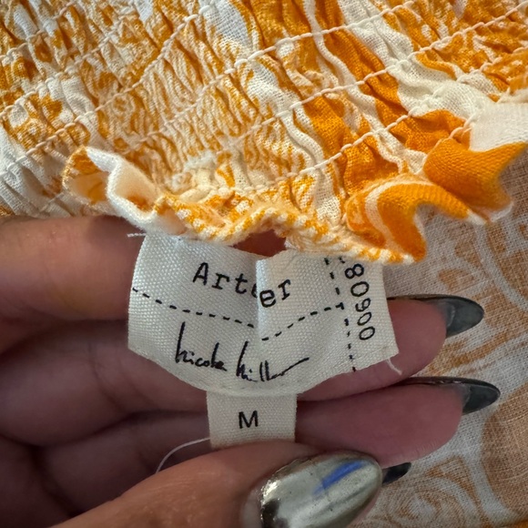 Artelier Nicole Miller linen blend Orange and Cream crop top tank postage stamps - Picture 4 of 6